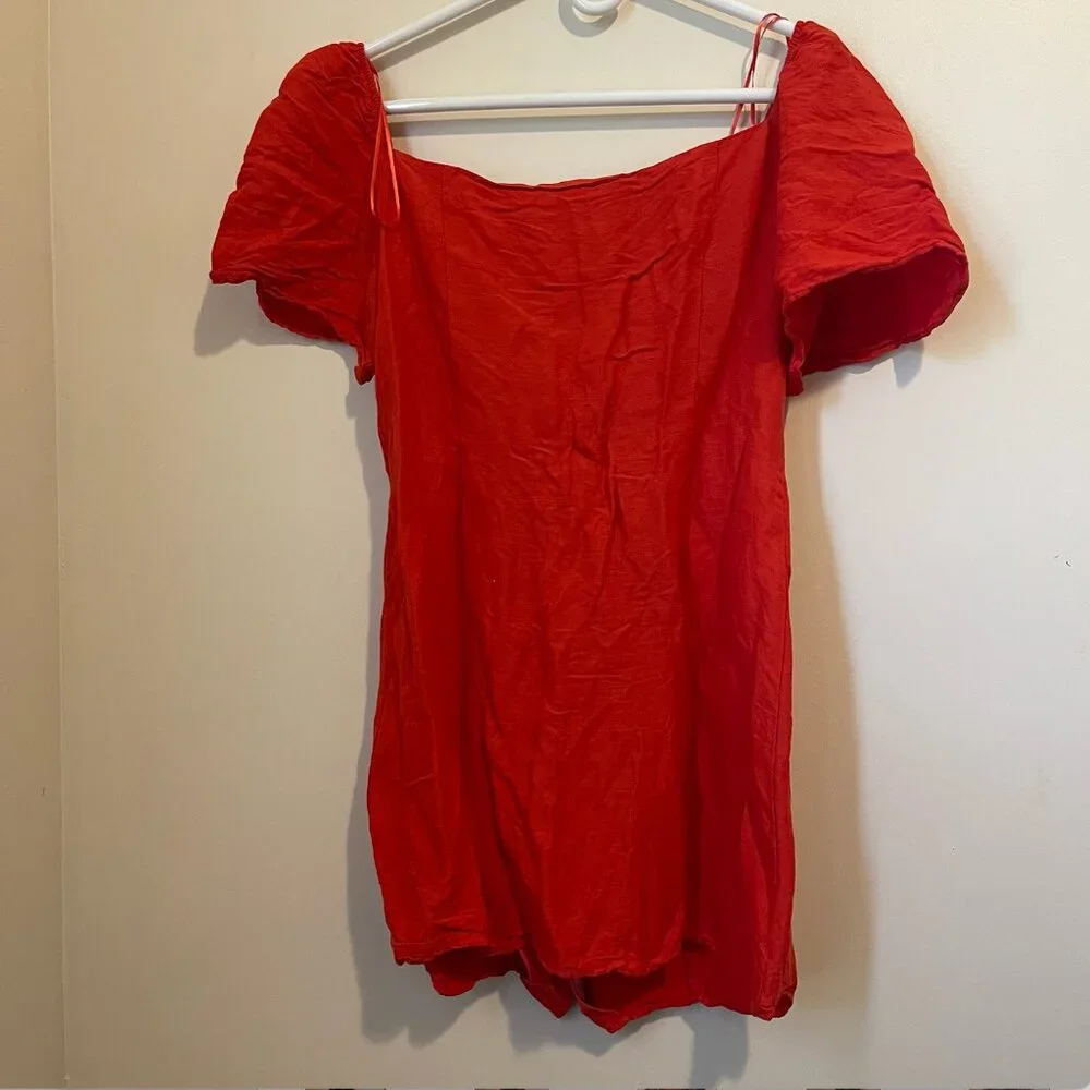ZARA Woman Red Puff Sleeve Button Front Mini Dress - Size L - Picture 4 of 4